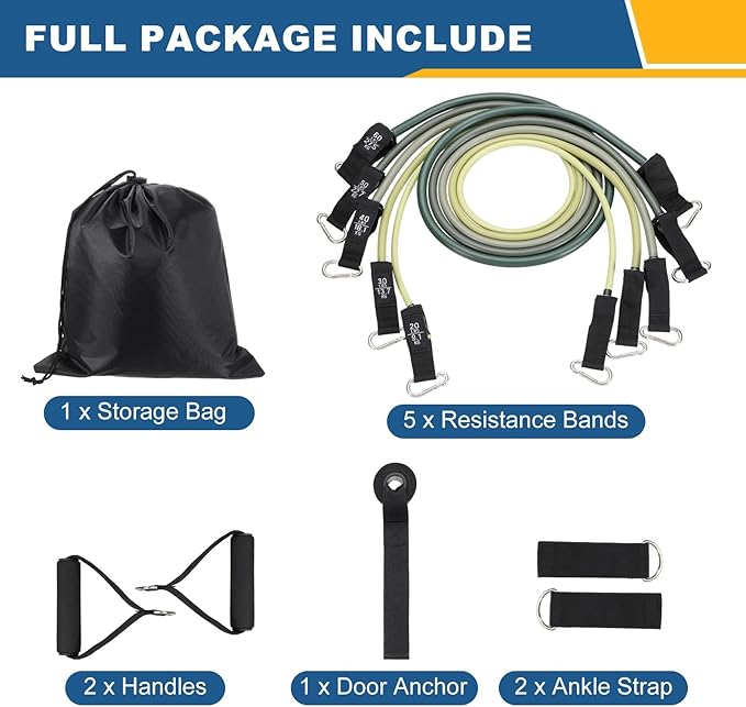 Resistance Bands Set, Exercise Bands for Working Out with Door Anchor/Handle/Ankle Strap/Pouch