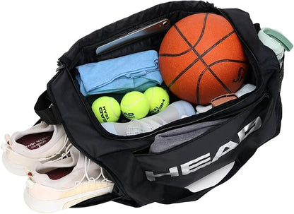 HEAD 45L Waterproof Gym Duffle Bag for Men, Large Capacity Sports Bag with Shoe Compartment & Dry Wet Pocket, Durable Crossbody Weekender Bag for Tennis, Workout, Fitness, Overnight Travel
