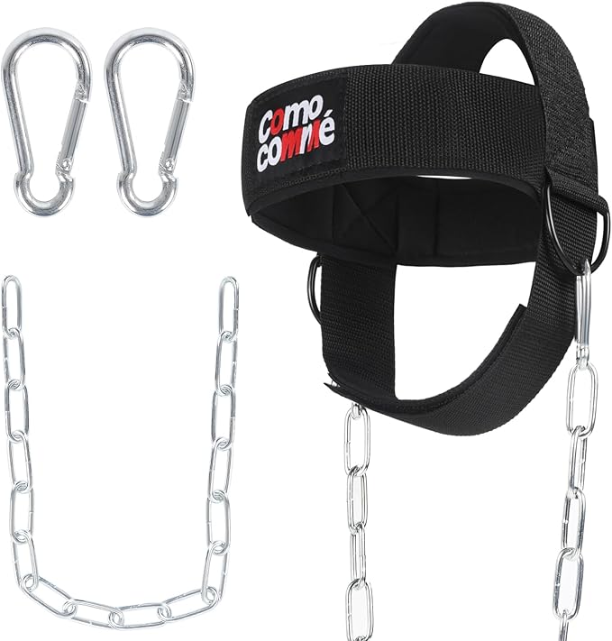 Fitness Neck Head Harness Trainer for Men and Women, Neck Exerciser with 29" Heavy Duty Steel Chain for Safely Lifting, Adjustable Neoprene Neck Exerciser for Weight Lifting, Home and Gym Use