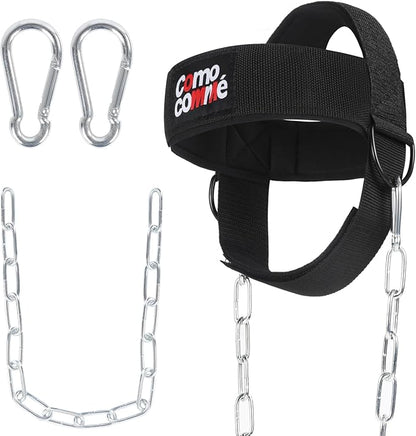 Fitness Neck Head Harness Trainer for Men and Women, Neck Exerciser with 29" Heavy Duty Steel Chain for Safely Lifting, Adjustable Neoprene Neck Exerciser for Weight Lifting, Home and Gym Use