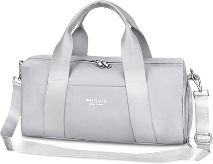 Sports Small Gym Bag for Women and Men, Cute Mini Duffle Bag with Wet Pocket & Shoes Compartment, Personal Item Travel Workout Bag, 16"-Small, Grey
