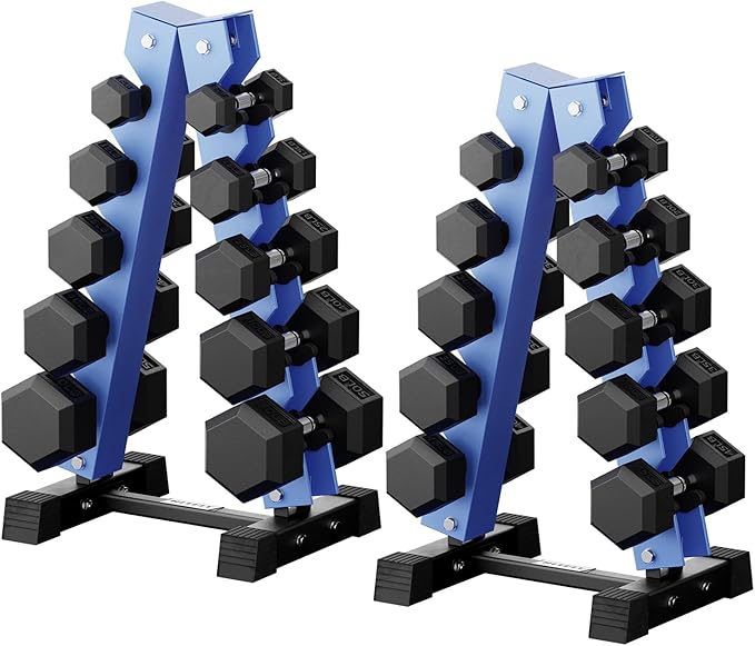 RitFit 250LB/300LB/350LB/550LB/650LB Rubber Hex Dumbbell Sets with Weights Rack, Multiple Color Choices Available, Great Gym Equipment for Home, Strength Training, Workouts