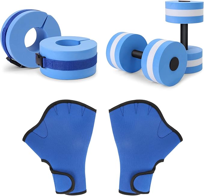 Carperipher Water Aerobics Set for Aquatic Exercise, Pool Fitness Equipment Foam Water Dumbbell Set, New Upgrade Aquatic Dumbbells and Foam Swim Aquatic Cuffs, Water Workout Fitness Tool
