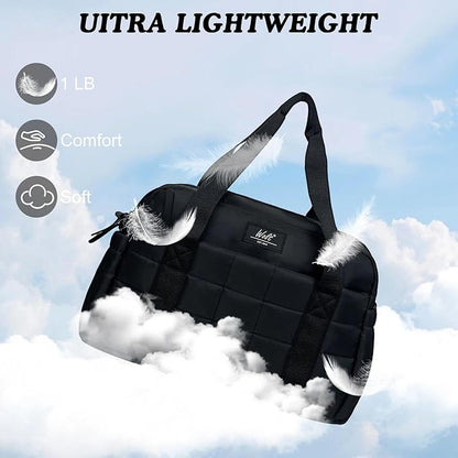 WOLT Small Gym Bag for Women, 14 inch Lightweight Gym Duffle Bag with Wet Compartment Quilted Tote for Sports Workout, Black