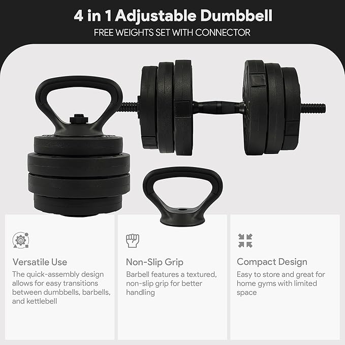 Fitvids Adjustable Dumbbell Set, 40/60LBS Free Weight Set, Multi-Functional Portable Changeable Dumbbell Barbell Kettlebell Set for Home, Multiple Style