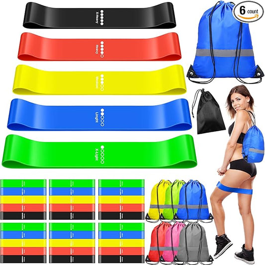 30pcs Loop Resistance Bands for Exercise Bulk, Workout Bands with 6 Drawstring Backpack Bags Elastic Drape Ring Set for Women and Men Home Fitness, Gym, Yoga, Fitness Sport Members Gift