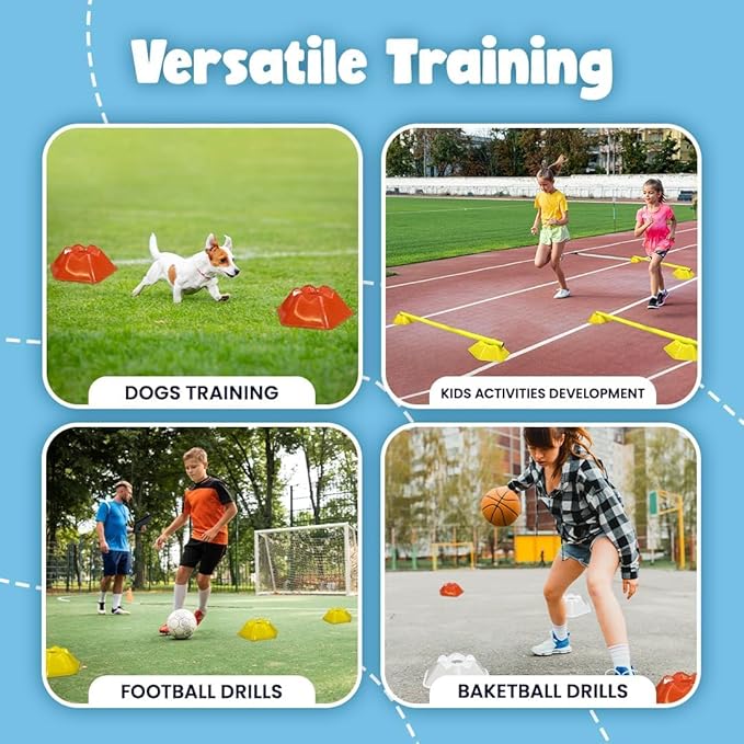 GSi Sports Training Cones for Agility Drills – Soccer & Basketball Multi-Sport Field Markers, Durable Flexible Cones in Multiple Shapes & Packs (20–80 Pack)