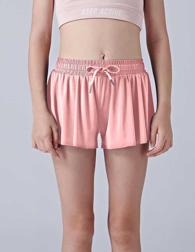 3 Pack Girls Flowy Shorts with Spandex Liner 2-in-1 Youth Butterfly Skirts for Fitness, Running, Sports