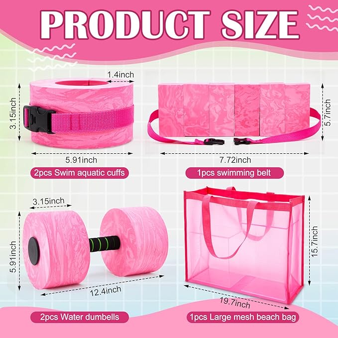 6 Pcs Aquatic Exercise Set Water Aerobics Set Large Mesh Beach Bag Pool Fitness Equipment Foam Water Dumbbell Ankle Swimming Weight Aquatic Swim Belt for Exercise Weight Loss