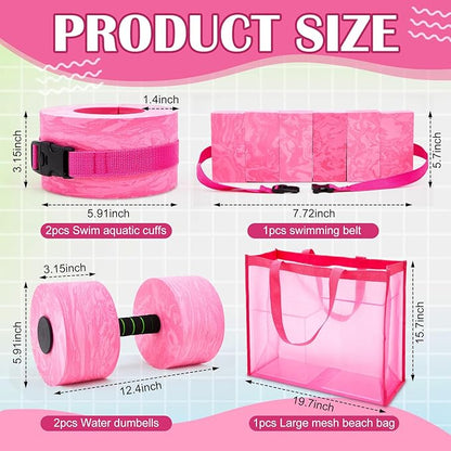 6 Pcs Aquatic Exercise Set Water Aerobics Set Large Mesh Beach Bag Pool Fitness Equipment Foam Water Dumbbell Ankle Swimming Weight Aquatic Swim Belt for Exercise Weight Loss