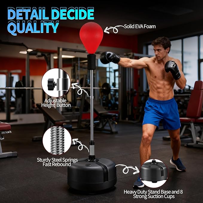 Punching Bag with Stand, Reflex Bag with Boxing Gloves, Boxing Bag for Teens and Adults, Height Adjustable - Speed Bag for Training, Boxing Equipment, Sturdy Base for Stress Relief & Home Fitness