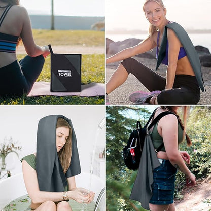Microfiber Travel Towel, Soft Lightweight Quick Dry Towel, Super Absorbent Compact Travel & Sports & Beach Towels for Camping, Backpack, Gym, Swimming, Yoga, Hiking (L:24"×48" -Black Gray)