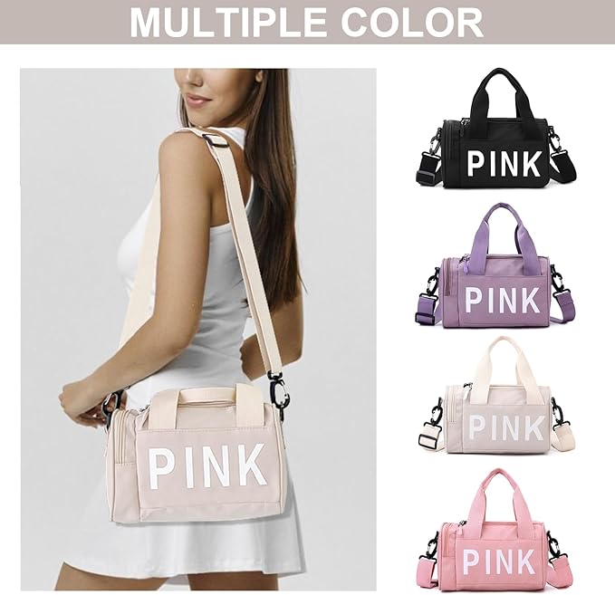 Mini Small Crossbody Bag Gym Bag for Women Men, Cute Small Duffle Bag Aesthetic Sports Handbag, Waterproof Gym Tote Bag Portable Fitness Shoulder Bag for Sports Travel (Beige-a)