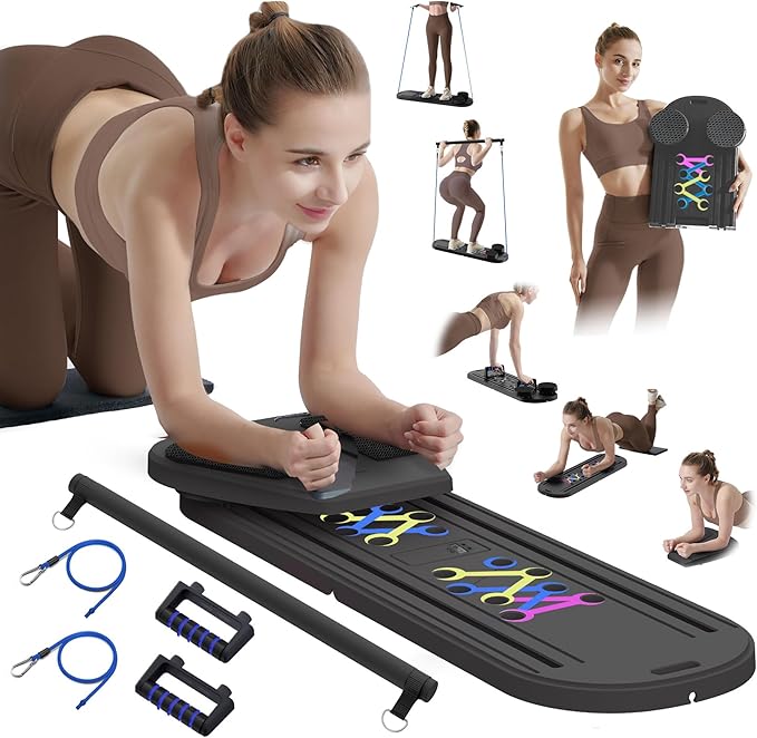 Pilates Board Pilates Reformer Set, Multifunctional Pilates Board for Home Workout, Foldable Abs Core Trainer Board,Pilates Board for Women, Men & Beginners for Full-Body Workouts