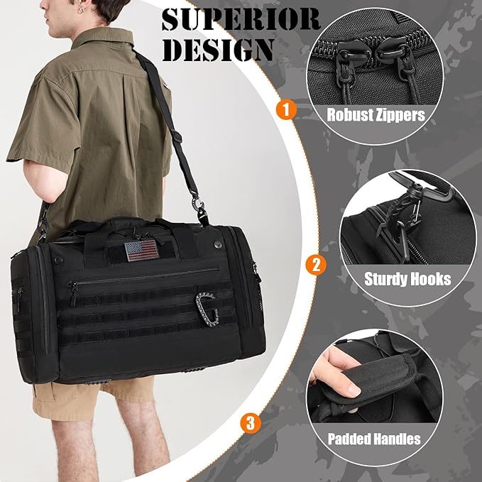 65L Large Duffle Bag for Men & Women, Tactical Gym Bag for Travel Weekender, Large Sports Bag for Hockey Football Baseball Soccer Basketball & Team Training, Black