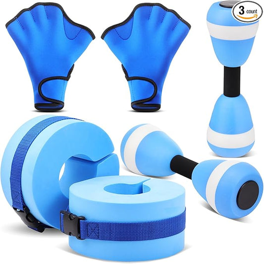 Hungdao Water Aerobics Set for Aquatic Exercise Include Foam Water Dumbbell Swim Aquatic Cuffs Ankle Arm for Sport Swimming Glove Pool Resistance Weights Fitness Equipment for Workout Training