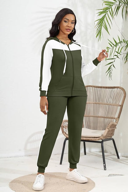 CLOCOR Track Suits for Women Set - Casual 2 Piece Outfits Sweatsuit Pocket Hoodies Long Sleeve with Patchwork Pants Set