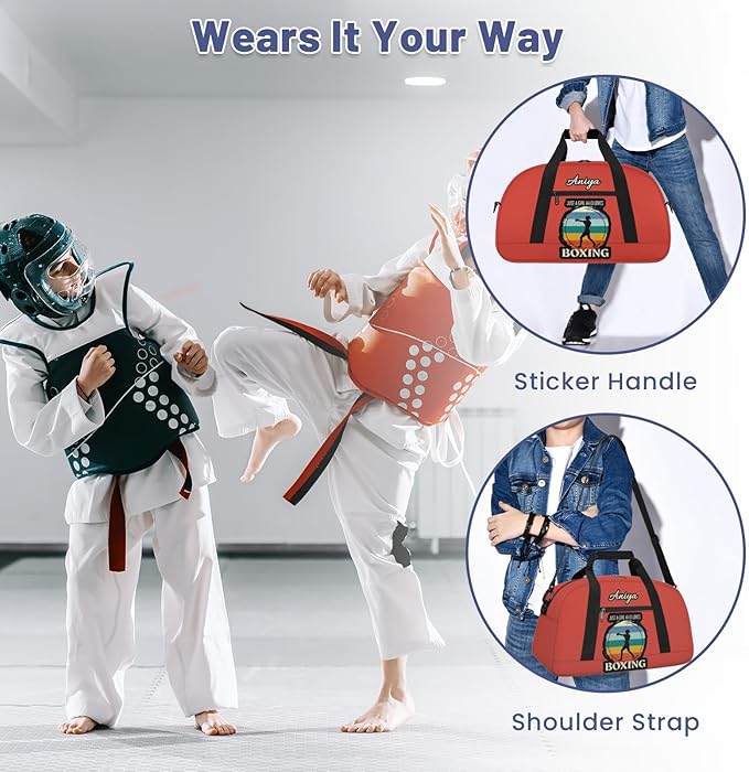 Custom Name Taekwondo Karate Duffle Bag for kids Girls - Personalized Martial Arts Gear Bag, Water-Resistant Sparring Equipment Bag, Who Loves Boxing Orange
