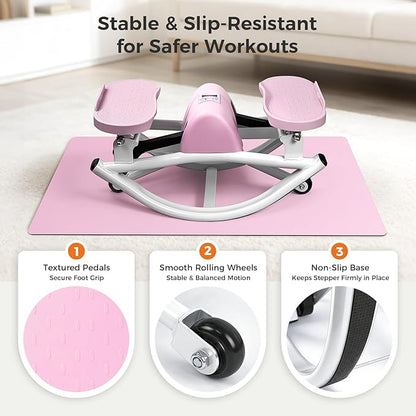 Rock Stepper Side to Side Low Impact Stair Stepper,Quiet Steppers for Exercise at Home with Resistance Bands & Non-Slip Mat – Exercise Step Balance Board Workout Equipment for Apartment & Living Room