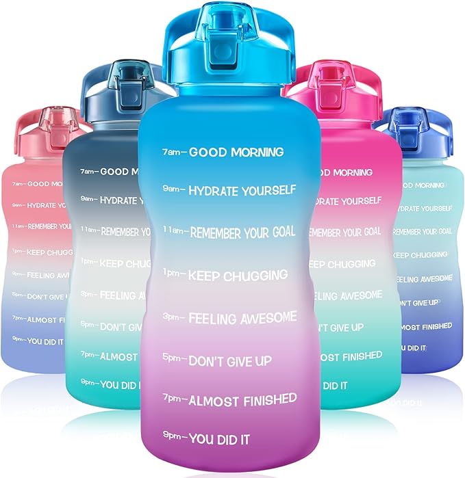 EYQ 64oz/128oz Leakproof Free Drinking Water Bottle with Motivational Time Marker BPA Free for Fitness, Gym and Outdoor Sports