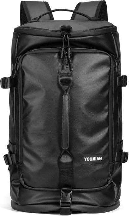 Duffel Bag with Shoe Compartment Travel Backpack Men and Women Waterproof for Gym Motorcycle Helmet (Black)