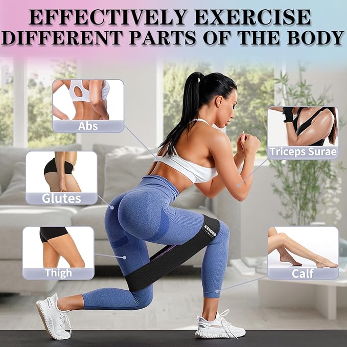 Resistance Bands Set, Exercise Bands with Non-Slip Design for Hips & Glutes, 3 Levels Workout Bands for Women and Men, Booty Bands for Home Fitness, Yoga, Pilates