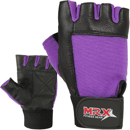 MRX Weight Lifting Leather Gloves Gym Fitness Training Glove with Long Wrist Strap
