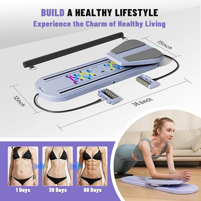 Maksone Pilates Board – 6-in-1 Foldable Reformer Training Kit with Auto-Rebound Ab Roller & Digital Display – Portable Home Core Workout Equipment for Abs, Muscle Toning & Full-Body Fitness