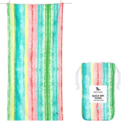 Dock & Bay Beach Towel - Quick Dry, Sand Free - Compact, Lightweight - 100% Recycled - Includes Bag - Watermelon Sugar - Extra Large (200x90cm, 78x35)