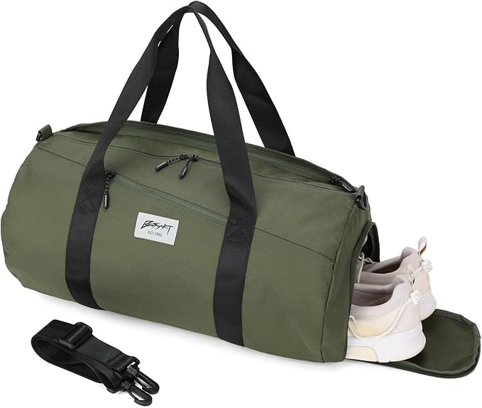 BE SMART Waterproof Mens Gym Bag with Shoe Compartment, Duffle Bag with Wet Pocket for Men, Lightweight Large Sport Duffel Bag With Tpu Pocket for Travel, Sports, Fitness & Workout(Olive Green)