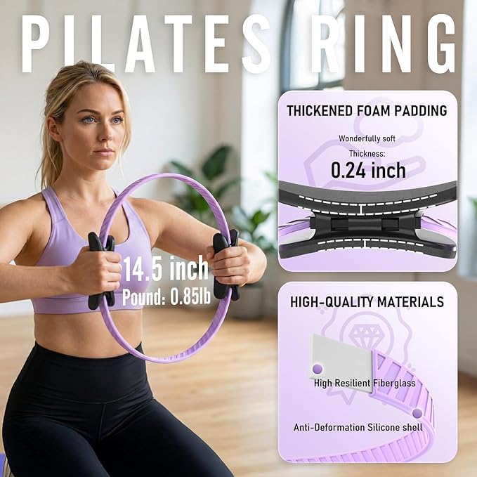JKSHMYT Pilates Ring Fitness Circle for Women, Pilates Equipment – 14.5" Home Magic Exercise Workout, Better me Pilates Essentials Starter Set for Beginners Toning Shape Full Body