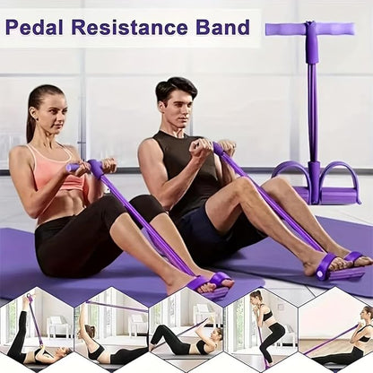 Resistance Bands with Handles, 8-Tube Elastic Foot Pedal Resistance Band, Figure 8 Resistance Band for Women 15-90LBS, Fitness Resistance Bands for Abdomen, Waist, Arm, Leg (Purple)