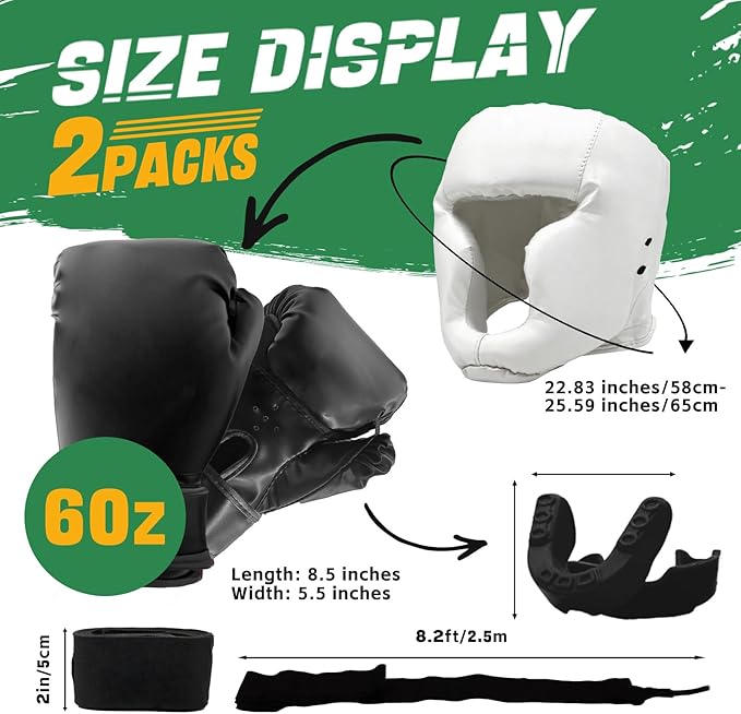 14 Pcs Boxing Set Boxing Equipment Set for Beginners Including 2 Pair of 6 oz Boxing Gloves Headgear Helmet Hand Wraps Mouth Guards Gifts for Kids Beginners Training Equipment