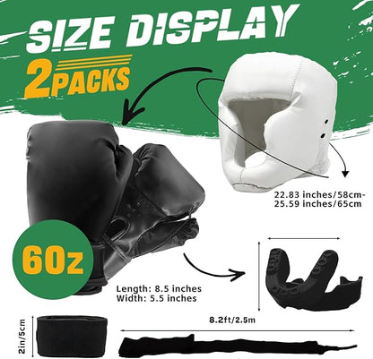 14 Pcs Boxing Set Boxing Equipment Set for Beginners Including 2 Pair of 6 oz Boxing Gloves Headgear Helmet Hand Wraps Mouth Guards Gifts for Kids Beginners Training Equipment