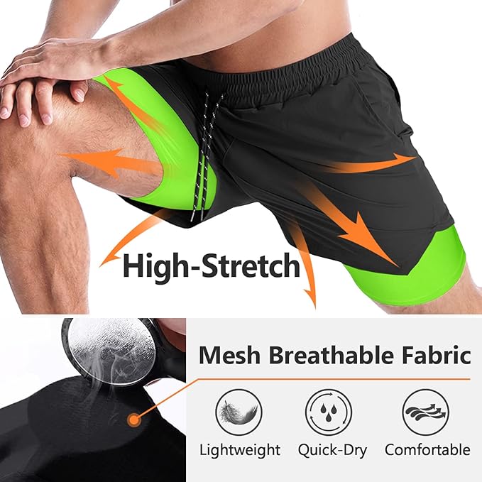 Aolesy Men's 2 in 1 Running Shorts 5" Workout Gym Athletic Shorts for Men Quick Dry Lightweight Training Shorts with Pockets