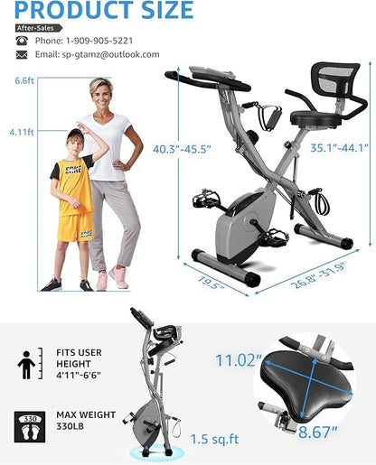 Foldable Exercise Bike Stationary Bikes for Home, 5 IN 1 Indoor Workout Bike, Cycling Bike with 16-Level Quiet Magnetic Resistance, 6.6 LBS Flywheel and 300LBS Capacity for Senior and Home Workout