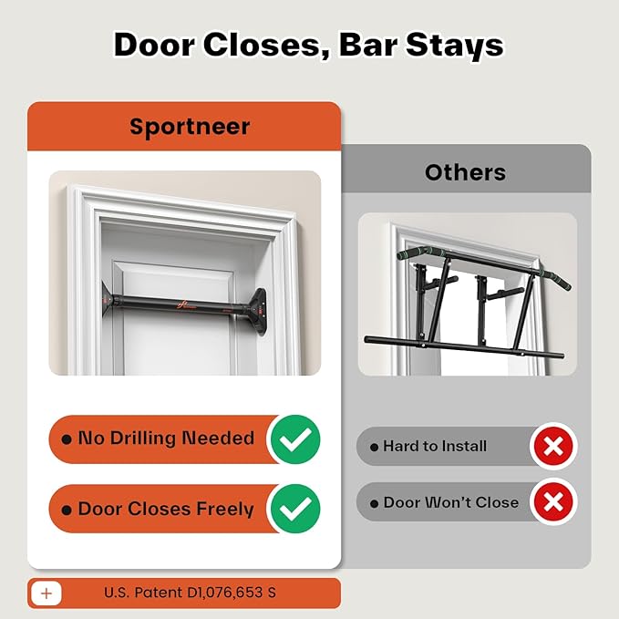 Sportneer Pull Up Bar: Strength Training Chin up Bar No Screws - Adjustable 29.5''-37''(75-94cm) Width Locking Mechanism Pull up Bar for Doorway - Max Load 440lbs for Home Gym Upper Body Workout, Non-slip