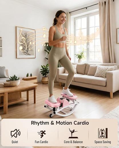 Rocking Stepper Machine, Fun Cardio Equipment with Resistance Bands, Space Saving Fitness Stepper, Quiet Skate Motion Workout for Home Office