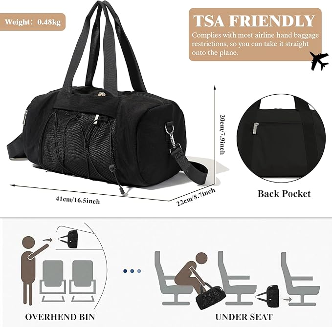 Small Gym Bag for Women, Travel Duffle Bag Carry On Weekender Bag with Shoe Compartment Overnight Gym Tote Personal Item Bag for Men