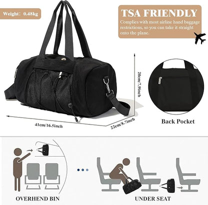 Small Gym Bag for Women, Travel Duffle Bag Carry On Weekender Bag with Shoe Compartment Overnight Gym Tote Personal Item Bag for Men