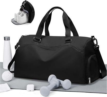 Gym Bag for Women with Shoe Compartment,Travel Duffel Bag for Men Sports Gym Tote Bags Carry on Overnight Bag Personal Item Travel Bag Weekender Bags Swimming Yoga Workout Bag Black