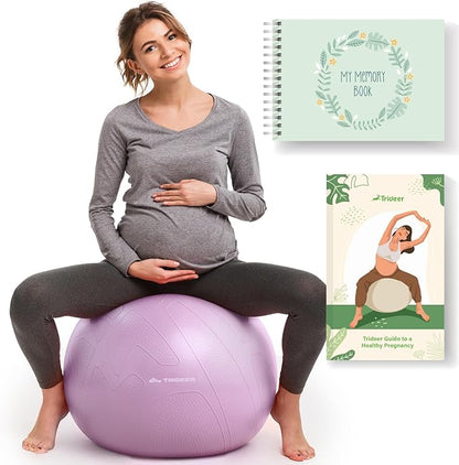 Trideer Pregnancy Birthing Ball, 1.7mm Extra Thick Yoga Ball for Maternity, Labor, Physio, Recovery, Illustrated Exercise Guide & Baby Memory Book Included, 1000LB Anti-Burst & Non-Slip Stability Ball