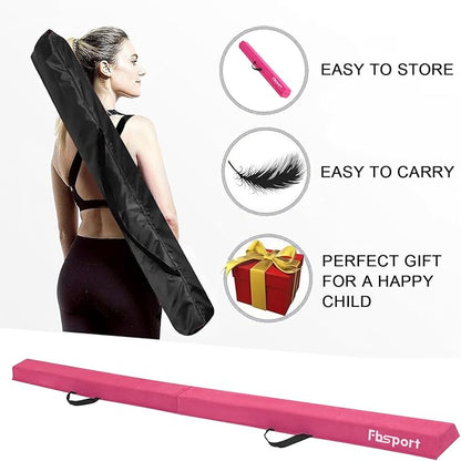 FBSPORT 8ft/9ft/9.5ft Balance Beam Folding Gymnastics Beam Foam Balance Floor Beam Equipment for Kids Adults, Suede Cover Anti Slip Base with Carry Bag for Home School Gym Training