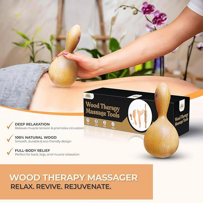 Wood Therapy Massage Tools 4 Pcs, Lymphatic Drainage Massager, Maderoterapia Kit, Anti Cellulite Complete Body Sculpting Tools for Total Relaxation & Relief (4 Pack)