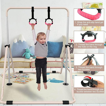 Tepemccu Expandable Gymnastics Bars, Adjustable Height Gymnastic Horizontal Bars, Children Folding Training Bar for Kids