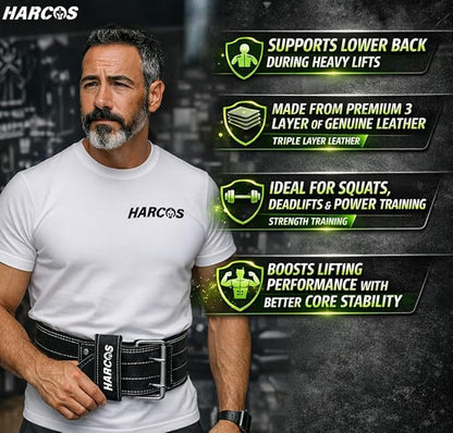 Harcos USPA/IPL Competition Approved 8mm Leather Weightlifting Belt for Men and Women - Heavy Duty Gym Belt for Lifting, Squats, Deadlifts, Powerlifting, Back Support IPF for Fitness Workout