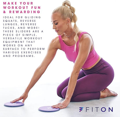 FitOn Core Sliders with Mesh Pouch – Dual-Sided Workout Sliders Disc for Foot Strength, Ab Exercise, Pilates Equipment, Glutes & Yoga – Home Fitness Workout Equipment for Carpet & Hard Floors – Purple