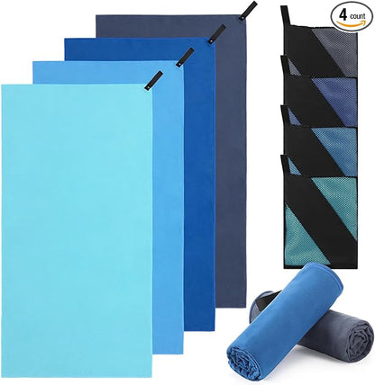 4 Pcs Quick Dry Camping Towel Absorbent Microfiber Travel Towel 47.24'' X 23.62'' Travel Wash Cloth Set for Backpacking Camping Beach Gym Sports Yoga Swimming Pool