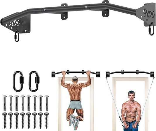 SELEWARE Heavy Duty Wall Mount Pull Up Bar, Joist Mount Chin Up Bar for Doorway, Sturdy Steel Construction, w/Resistance Band Hooks, Fits 32"/36" Wall Studs for Home Gym Strength Training