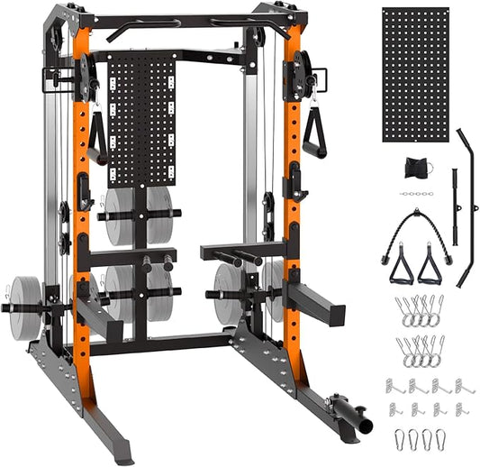 Power Cage, 2000LB Power Rack with Independent Dual Pulley System, Multi-Function Home Gym Workout Machine for Stability & Strength Training